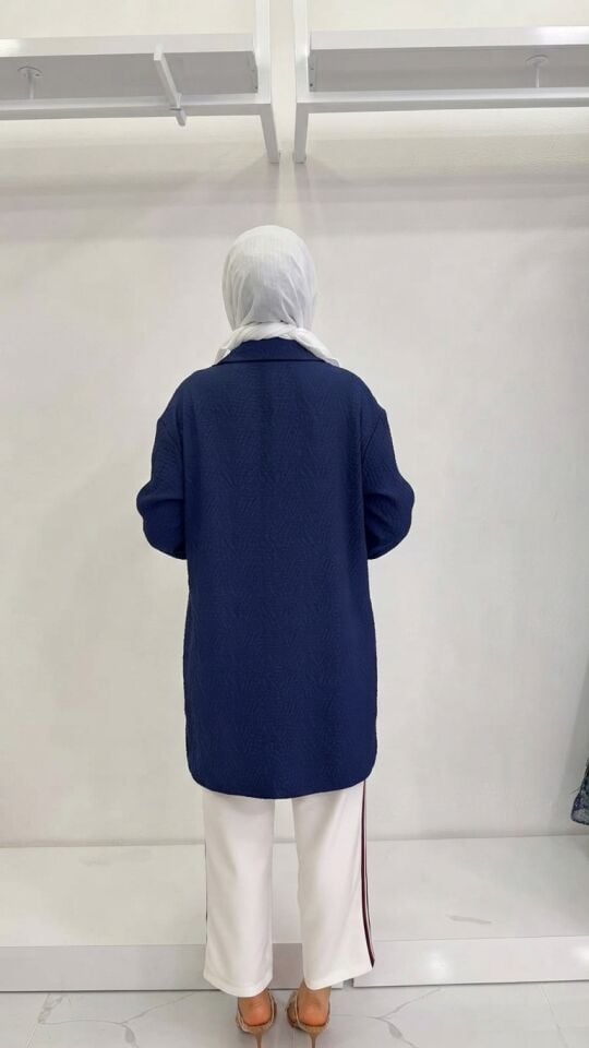 FERMUARLI TUNİK VE ŞERİT DETAYLI PANTOLON SPOR İKİLİ TAKIM LACİVERT
