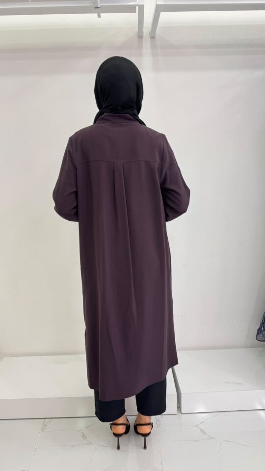 KUŞ GÖZÜ VE BAĞCIK DETAYŞI RAHAT KESİM TUNİK MÜRDÜM