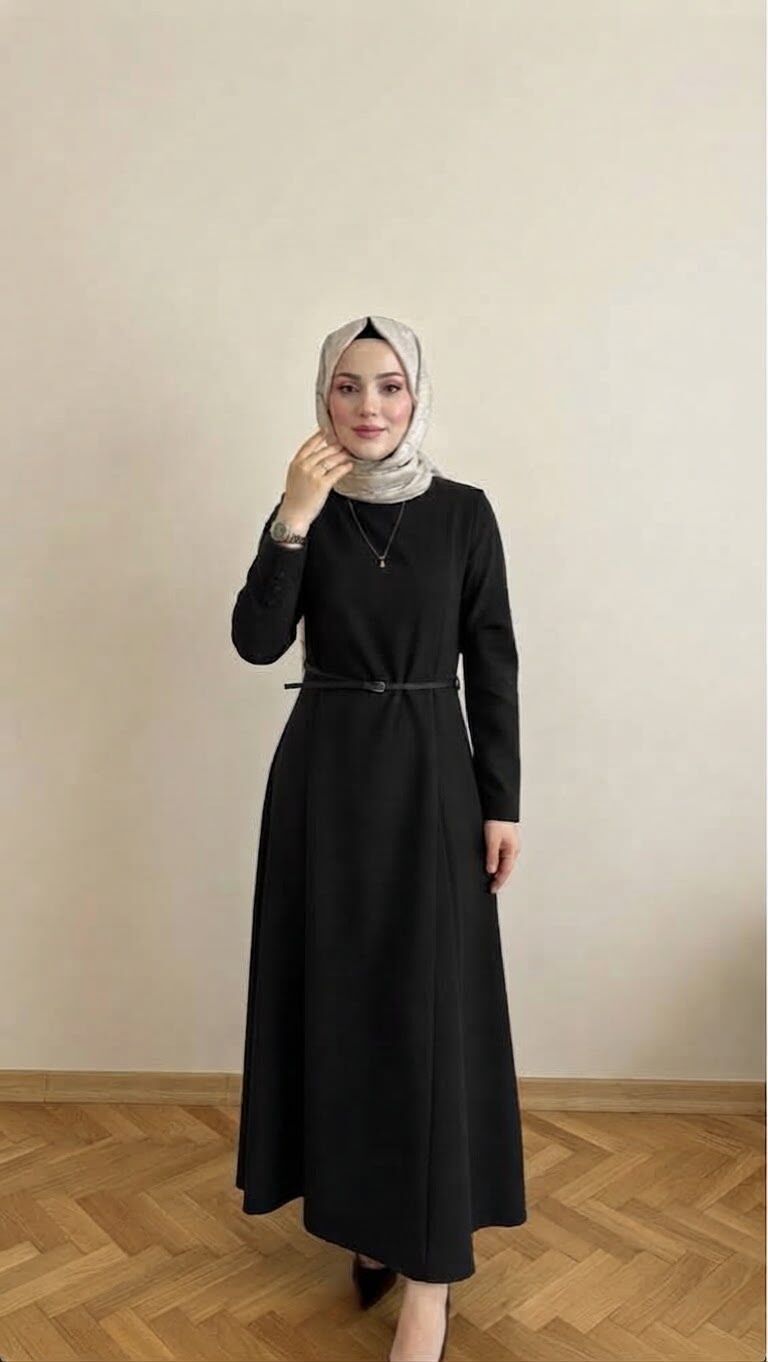 REFKA KUP DETAYLI A FORM BASİC TESETTÜR ELBİSE SİYAH