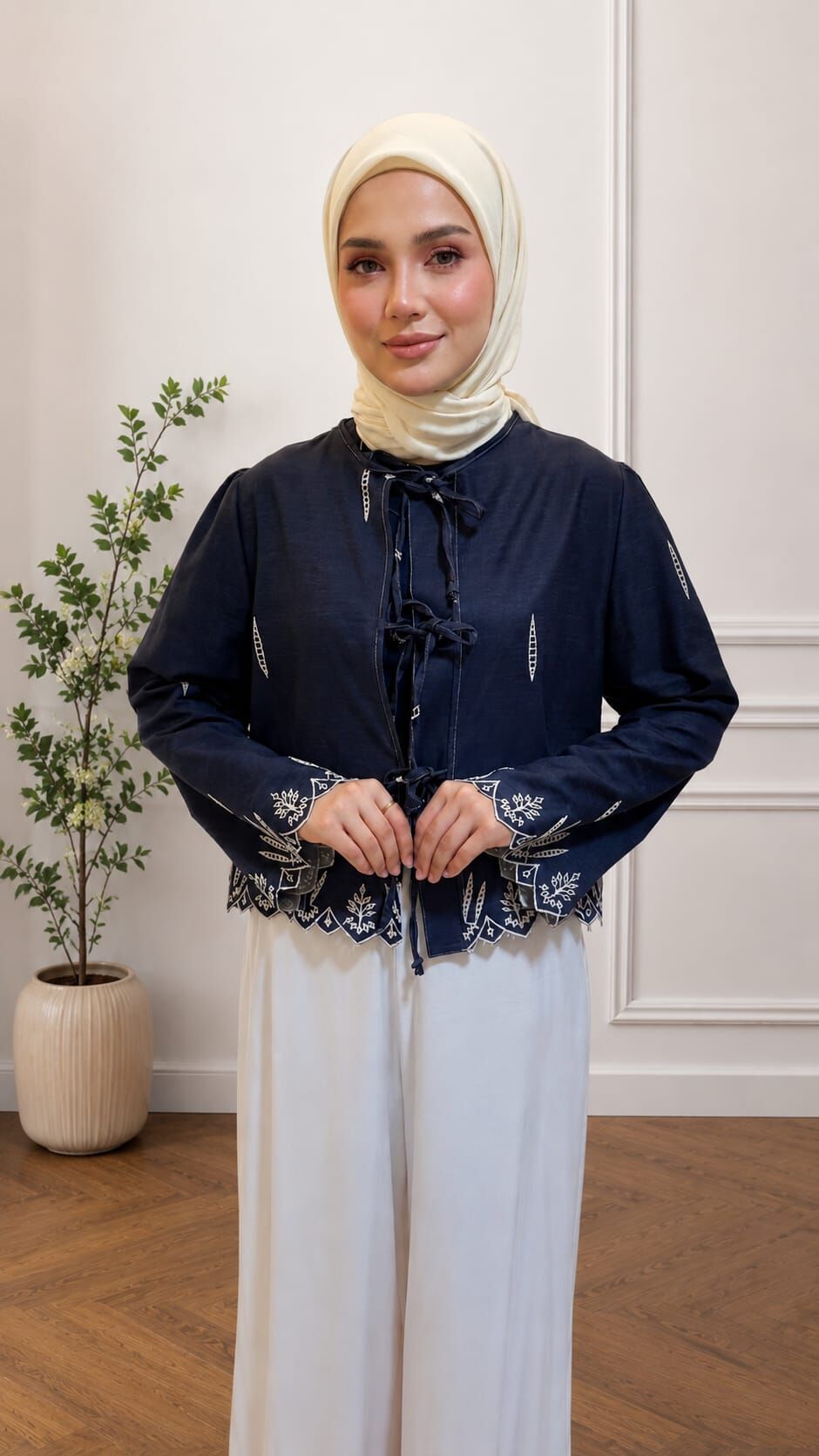 İŞLEME DETAYLI BAĞLAMALI CEKET LACİVERT