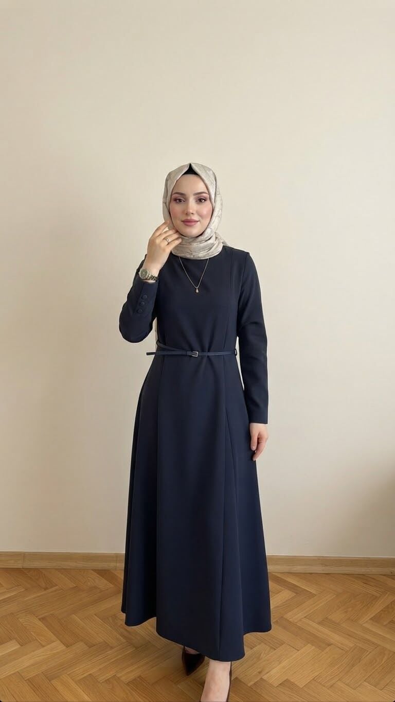 REFKA KUP DETAYLI A FORM BASİC TESETTÜR ELBİSE LACİVERT