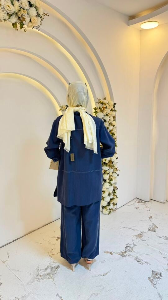 FİLE DETAYLI PANTOLONLU İKİLİ TAKIM LACİVERT