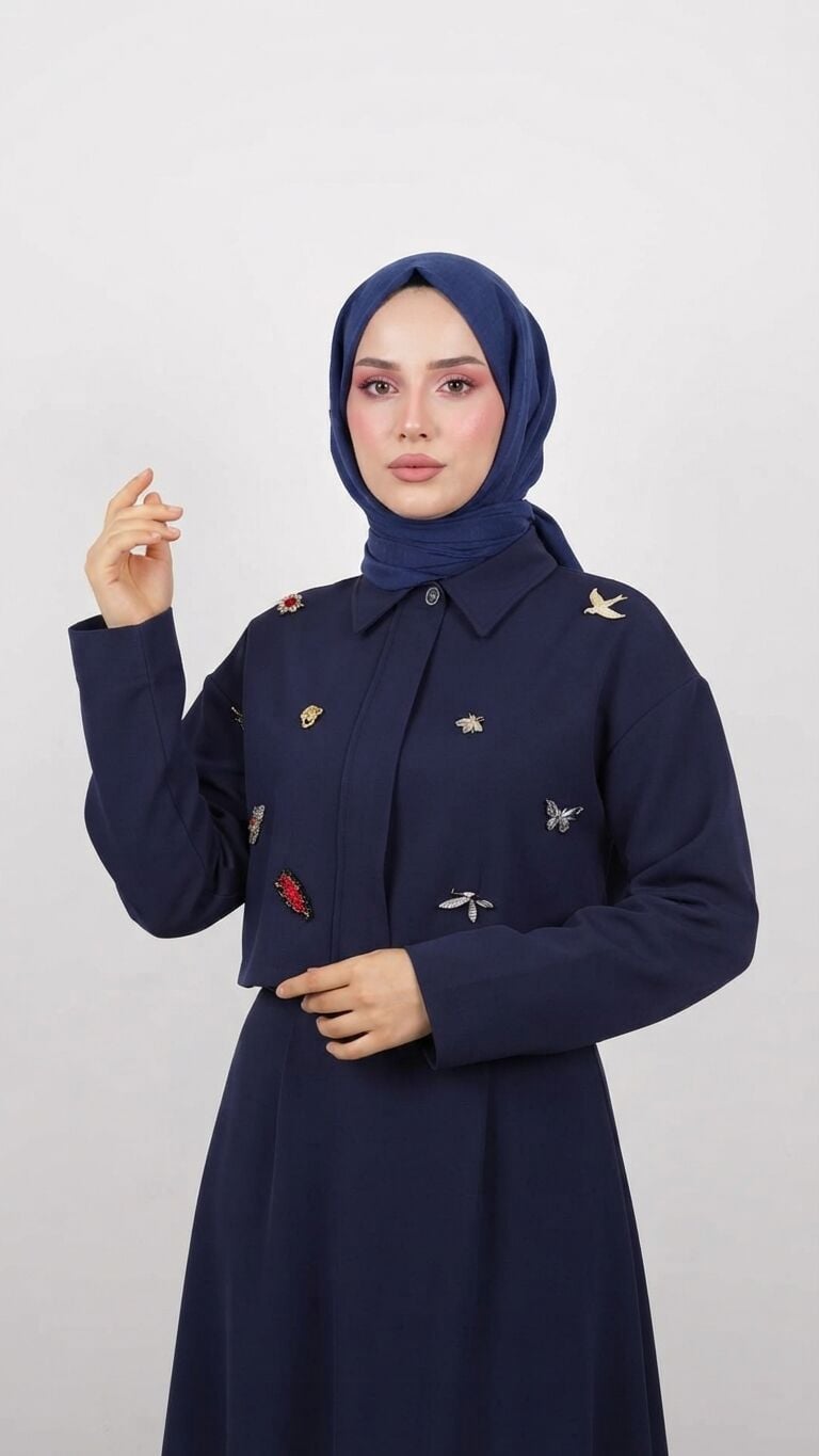MY312 ÖNÜ AKSESUARLI ETEKLİ TAKIM LACİVERT