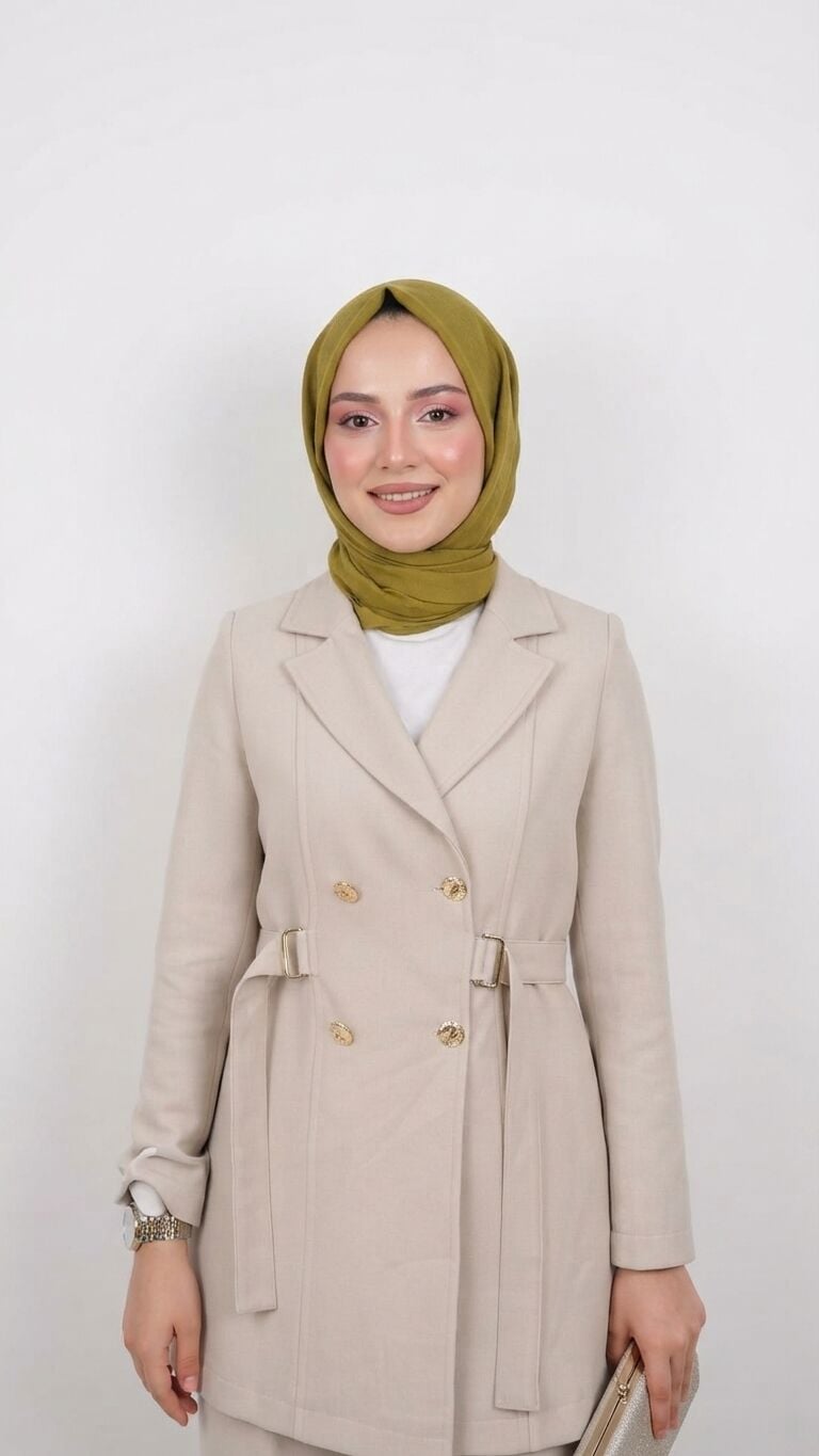 AVENNA ŞIK DÜĞME DETAYLI CEKET PANTOLON İKİLİ TAKIM BEJ