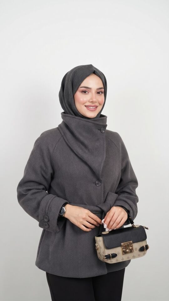 BALIKSIRTI DESENLİ HAKİM YAKA DÜĞMELİ KISA KAŞE FÜME