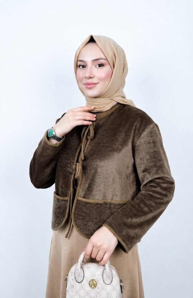 SÜET GAMİLİ FİYONKLU KADİFE ETEK CEKET CAMEL