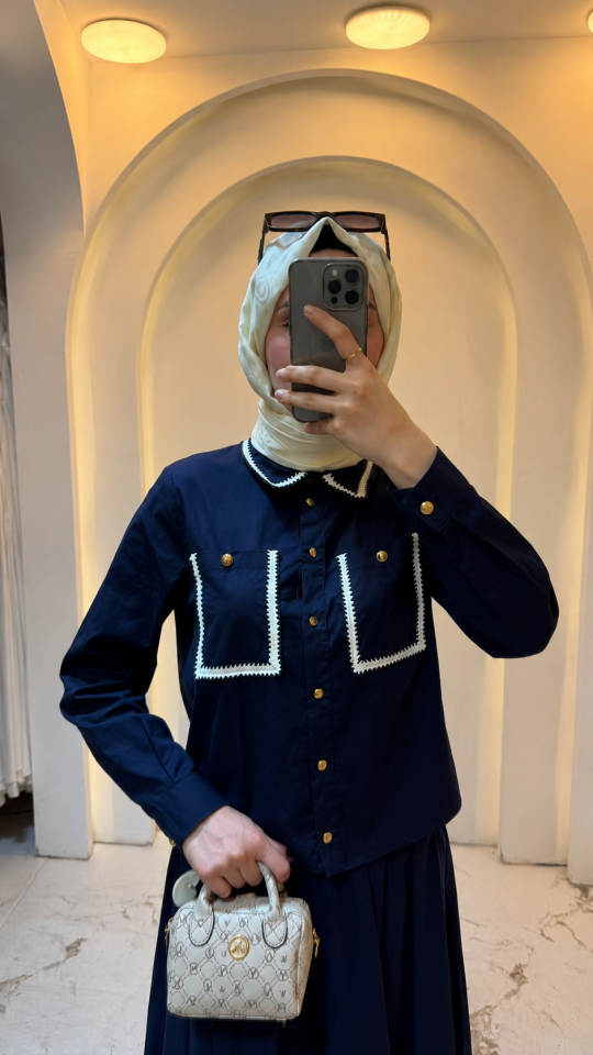 PAMUK CROP GÖMLEKLİ ETEK TAKIM LACİVERT