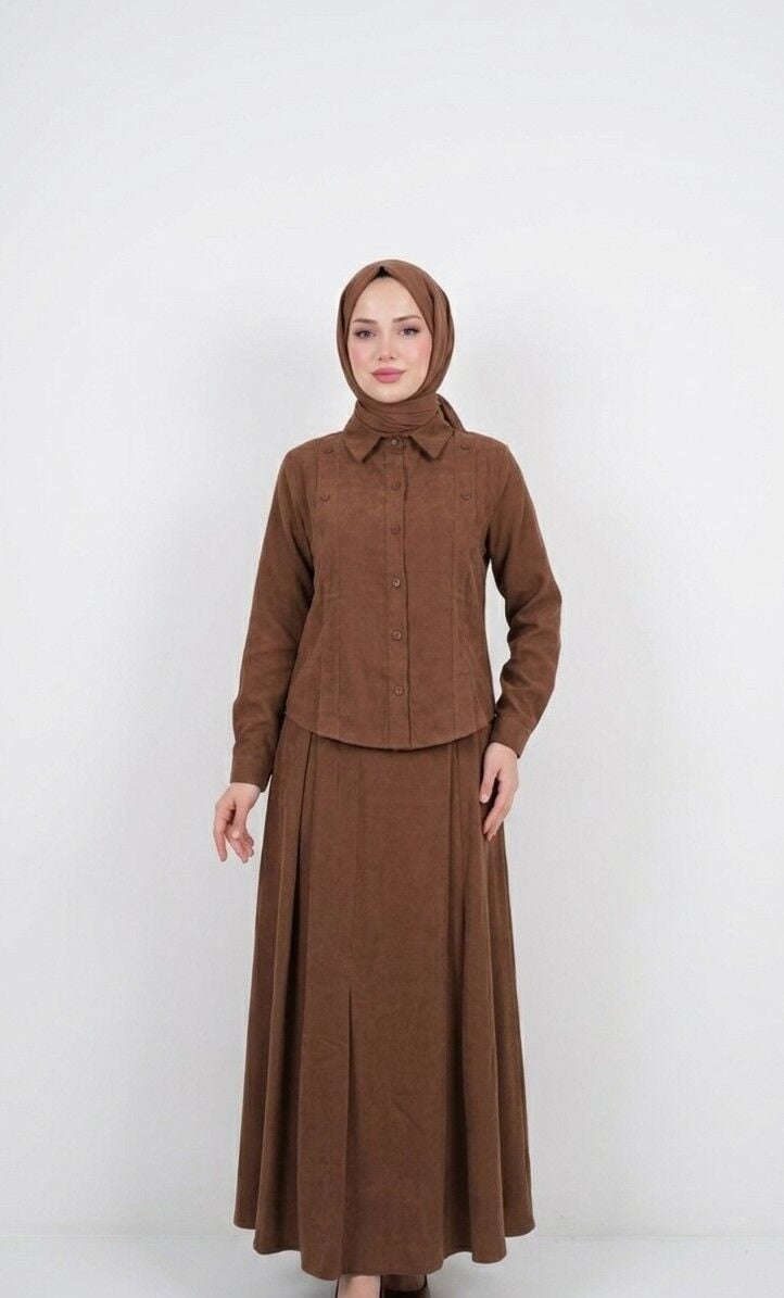 YENİ SEZON ETEK GÖMLEK TAKIM KAHVERENGİ