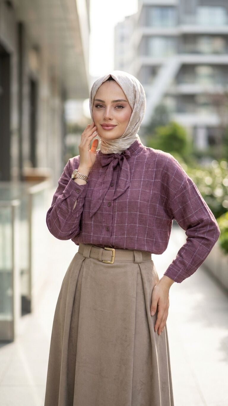 FULARLI ÇİZGİLİ GÖMLEK MÜRDÜM
