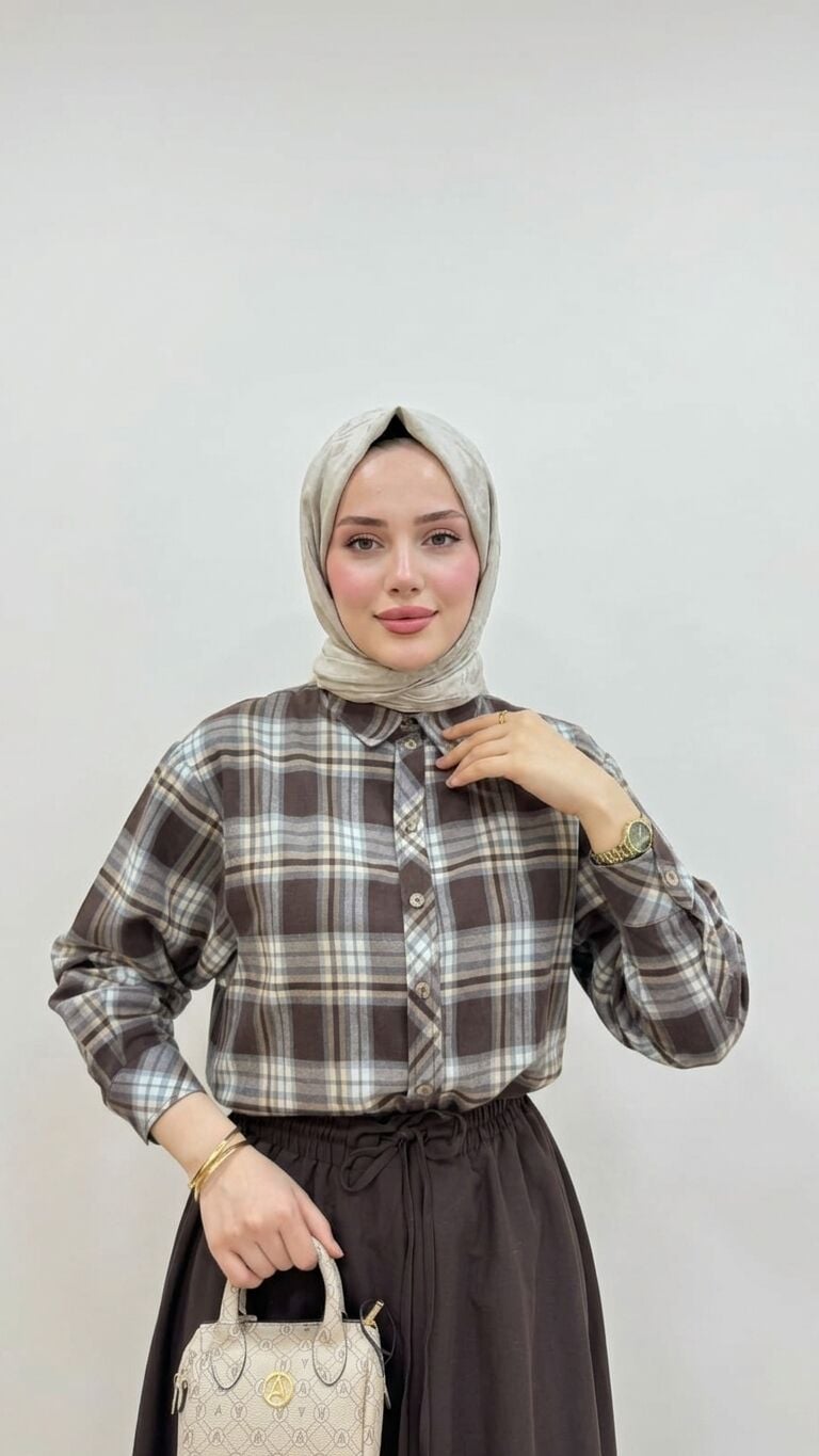 EKOSE DESENLİ KAHVERENGİ ETEKLİ TAKIM
