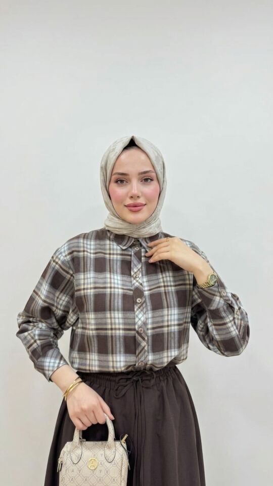 EKOSE DESENLİ KAHVERENGİ ETEKLİ TAKIM