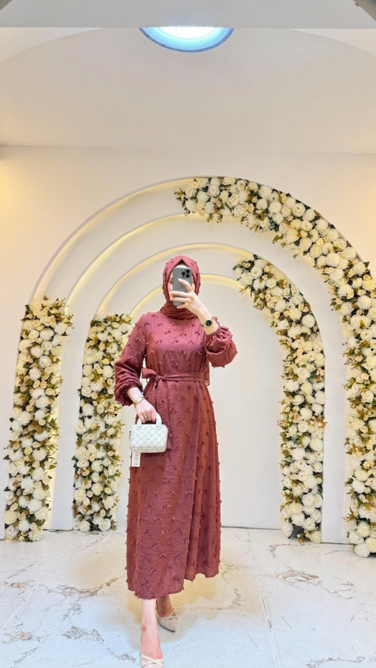 BALON KOLLU PÜSKÜL MODEL ELBİSE BORDO
