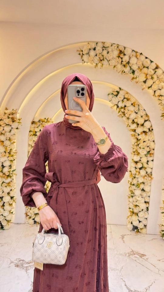 BALON KOLLU PÜSKÜL MODEL ELBİSE BORDO