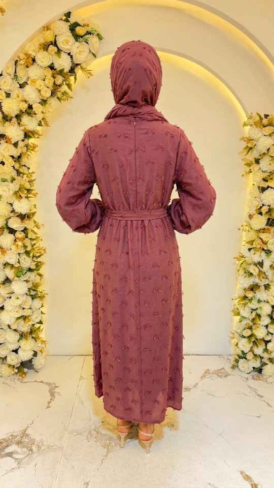 BALON KOLLU PÜSKÜL MODEL ELBİSE BORDO