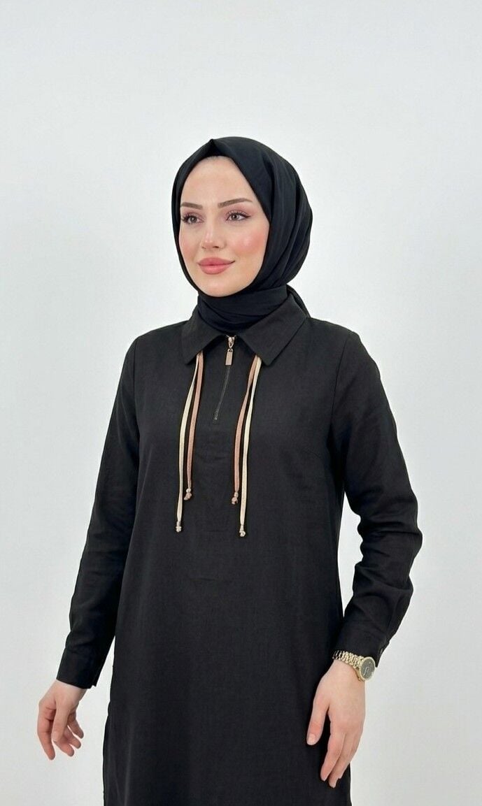 ÇİFT BAĞCIKLI MODAL PANTOLON TUNİK TAKIM SİYAH