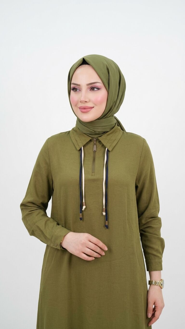 ÇİFT BAĞCIKLI MODAL PANTOLON TUNİK TAKIM HAKİ YEŞİLİ