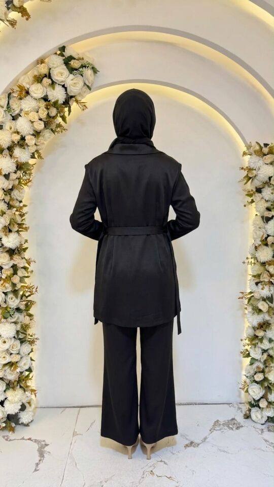 3'lü KREP PANTALONLU TAKIM SİYAH