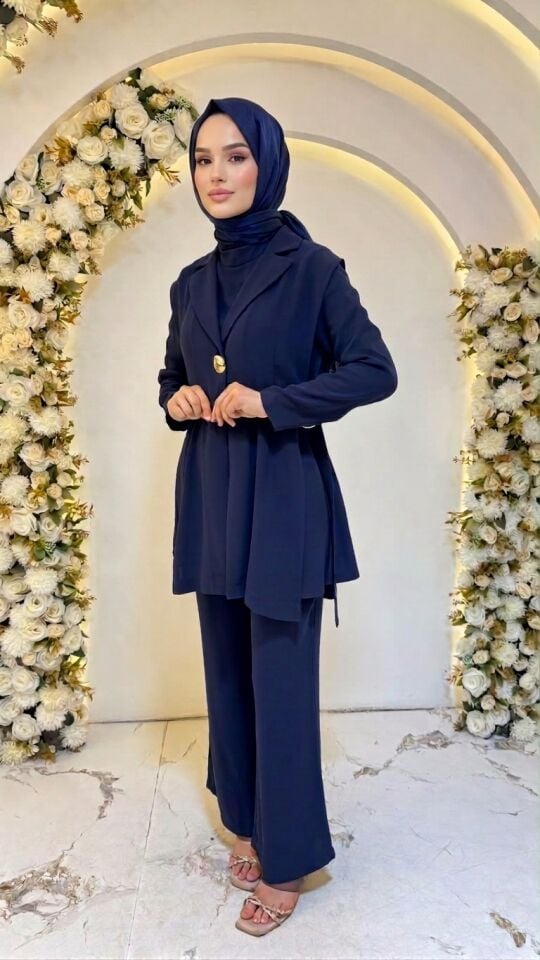3'lü KREP PANTALONLU TAKIM LACİVERT