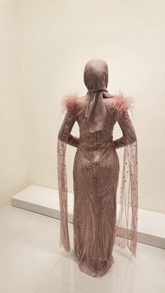 TÜYLÜ PELERİNLİ BALIK MODEL TESETTÜR ABİYE TOZ PEMBE