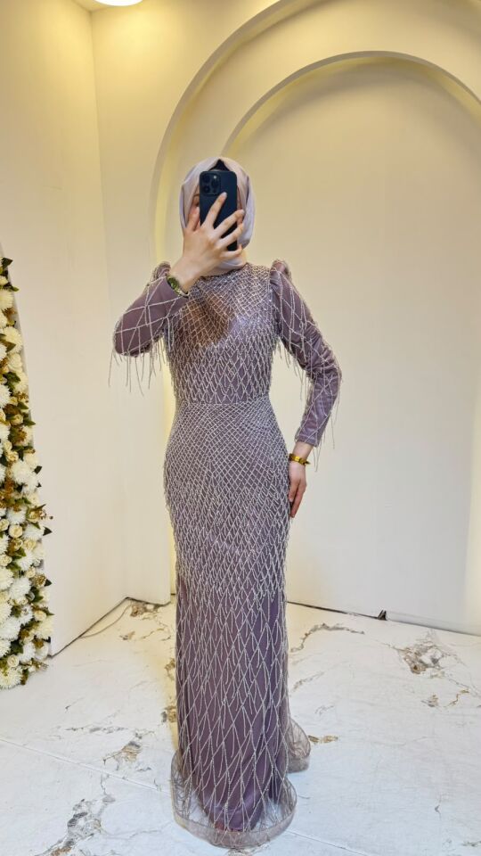 TAŞLI FIRFIRLI BALIK MODEL TESETTÜR ABİYE PEMBE