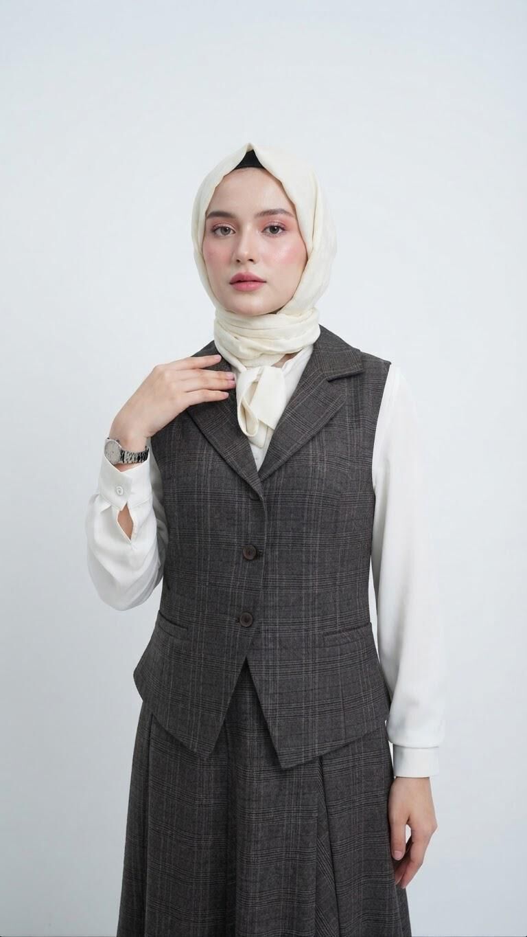 EKOSE KUMAŞ ETEKLİ YELEK TAKIM KAHVERENGİ