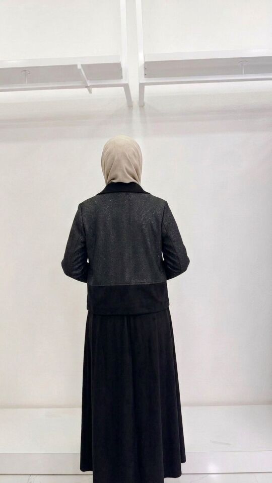 ÇİFT RENKLİ FERMUARLI ETEK TAKIM SİYAH